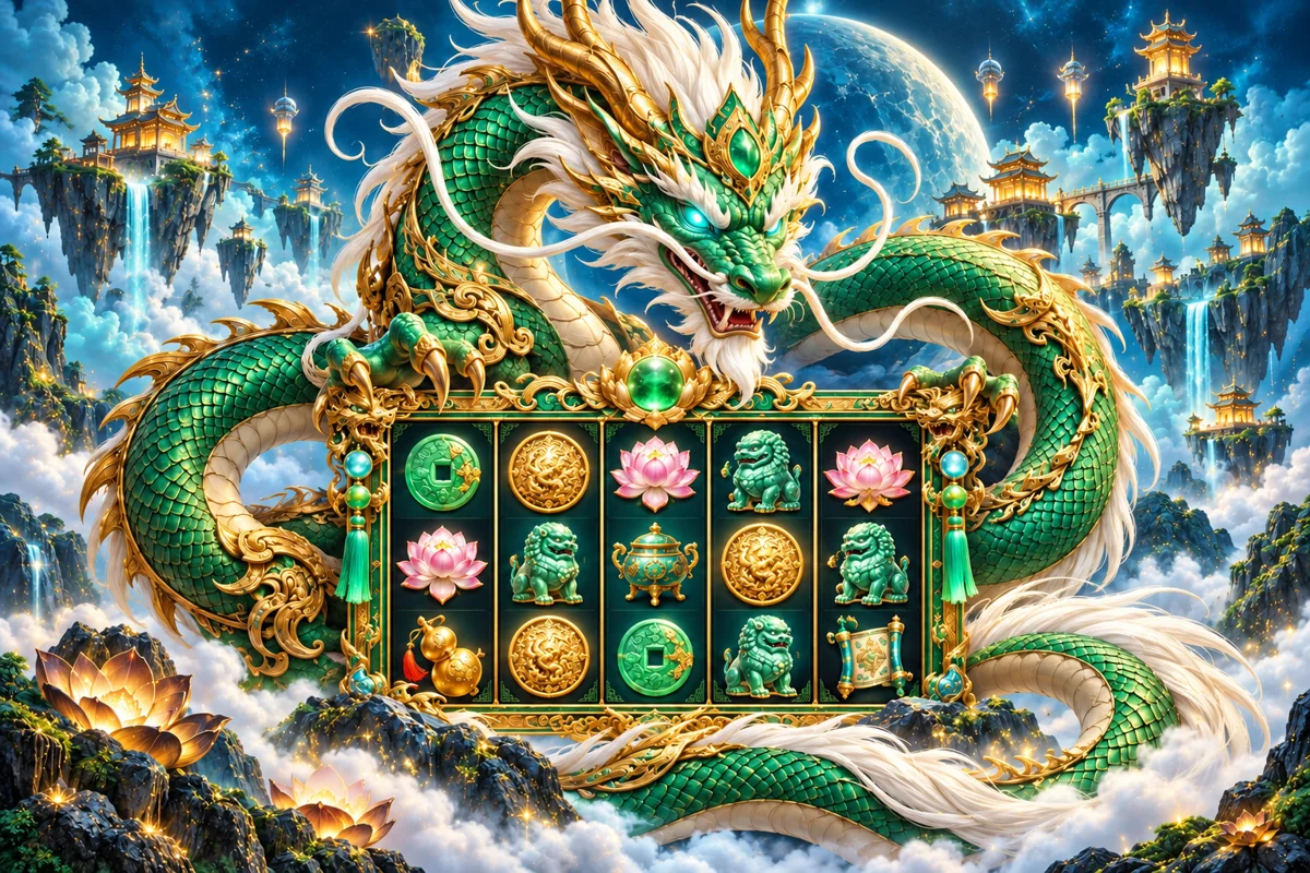 Enhanced Jade Ascension concept: emerald dragon and luminous gold reel frame