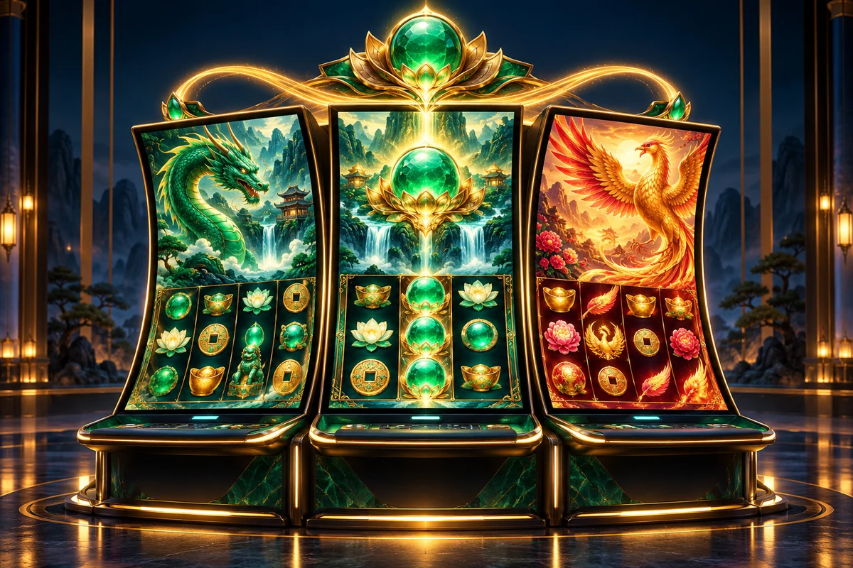 Linked emerald jackpot cabinet concept